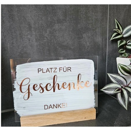 Platz für Geschenke Acrylschild Hochzeitsschild transparenter oder weißer Acrylhintergrund
